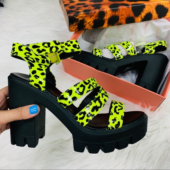 Shoes - Neon cheetah lug sole heel